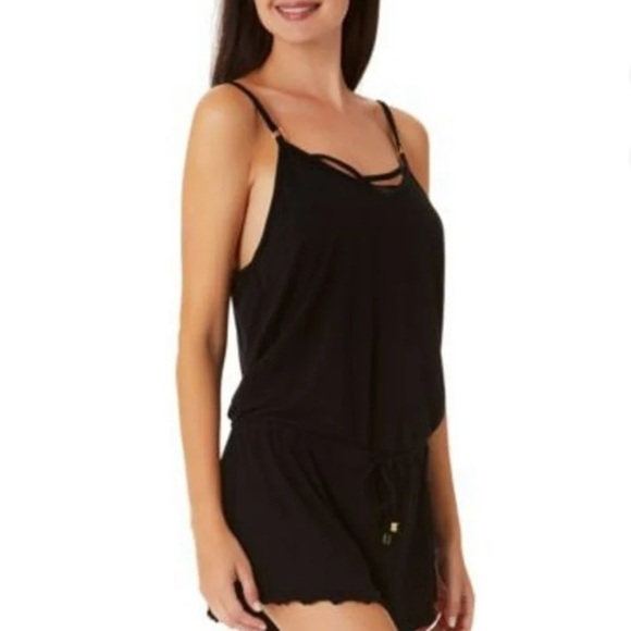 California Waves NWT Black Strappy Romper Swimsuit Cover Up Size Large - Picture 3 of 10